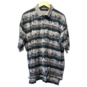 Descente Golf Collection Mens Green Grey Jacquard Landscape Polo Shirt Size M